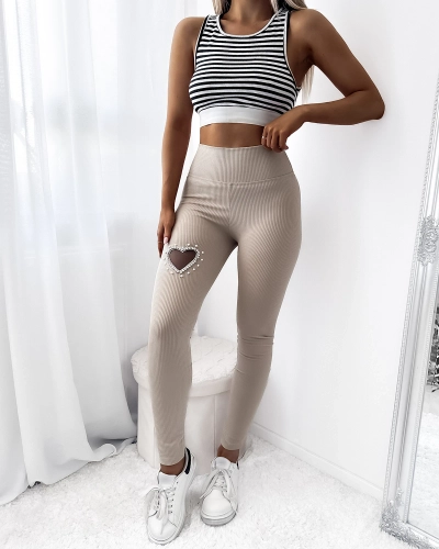 Damen-Leggings in Beige mit Herz - Kleidung