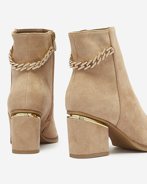 OUTLET Світло-коричневі жіночі ботильйони на шпильці з ланцюжком Bellami-Footwear