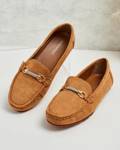 Mokassins Damen Camel Aurelia Wildleder mit Verzierung - Komfort und Stil auf flachem Absatz