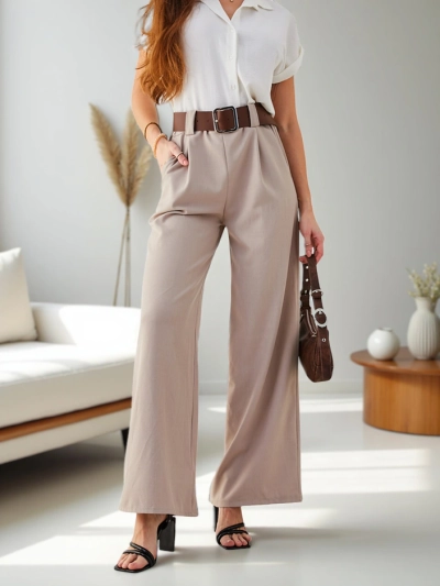 Royalfashion Weite Damenhose mit Gürtel