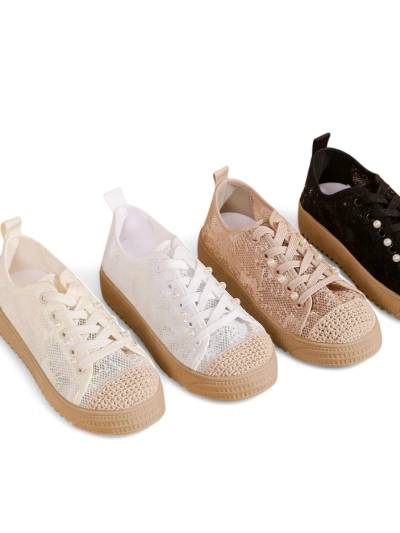 Royalfashion Damen Sneakers aus Spitze mit Pailletten Nille