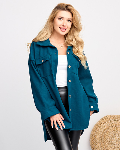 Oversize-Hemdjacke in Türkis für Damen - Kleidung