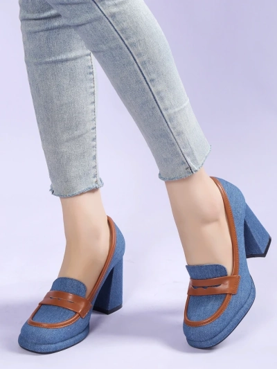 Royalfashion Damen Denim Mokassins auf einem Blockabsatz Jozenas