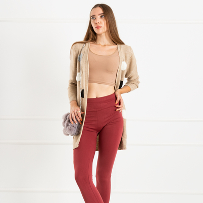 Beige Damen Gebundener Cardigan mit Farbpins - Kleidung