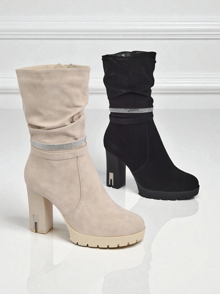 Matte Damen Stiefeletten mit Blockabsatz Ashen Bloom