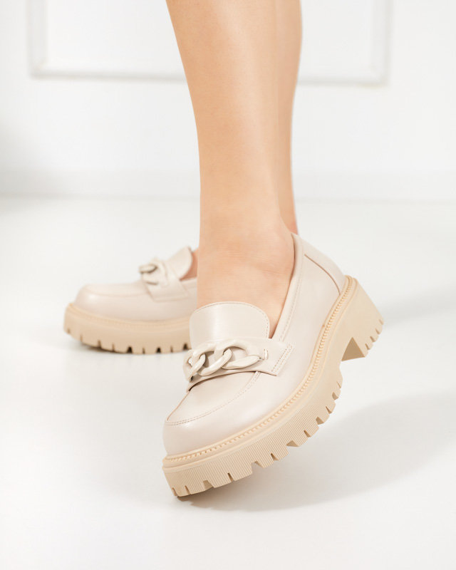 Beige Damenschuhe aus Öko-Leder mit Kette Konera - Schuhe