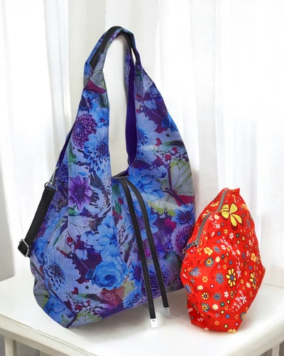 Royalfashion Große Blumenstofftasche mit Kosmetiktäschchen und Magnetverschluss