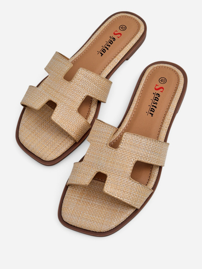 Beige Damen Sandalen Letizia bequem flach ökologisches Leder Sommer