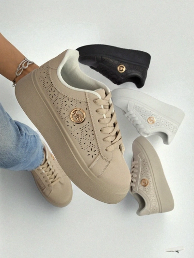 Жіночі снікерси платформа Callista Royalfashion ecru екологічна шкіра