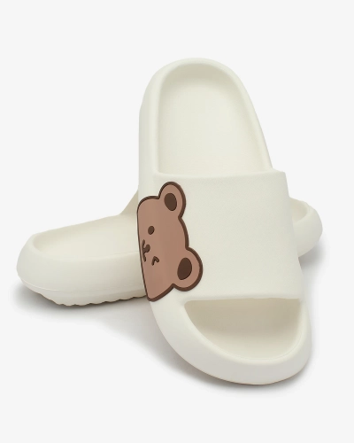 Royalfashion Weiße Damen-Gummi-Flip-Flops mit Teddybär Leverika