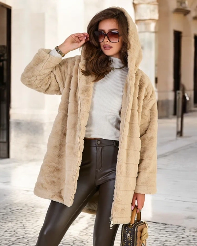 Royalfashion Beige Pelz Damenmantel