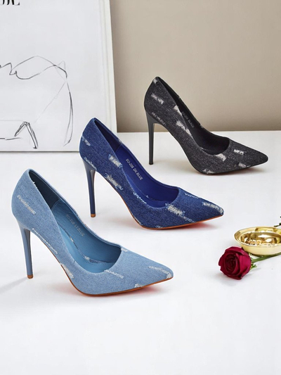 Royalfashion Damen High Heels Pumps Denim Chic