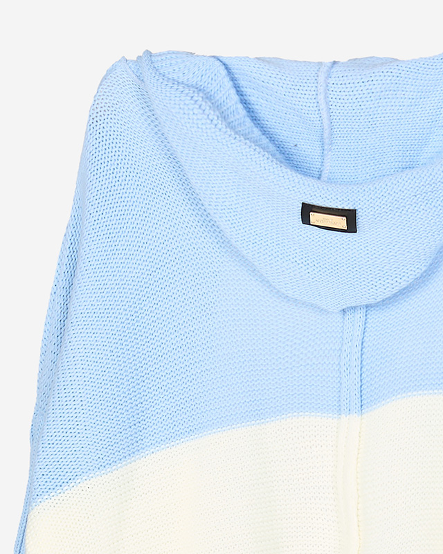 Langer Cape-Pullover für Damen in Blau, Creme und Grau - Kleidung