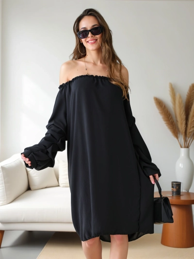 Royalfashion Glattes Damenkleid im spanischen Stil mit Rüschen