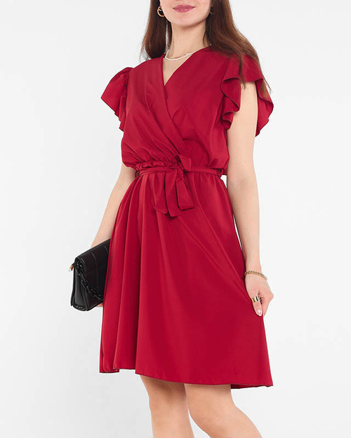 Темно-бордова сукня міні з зав'язками