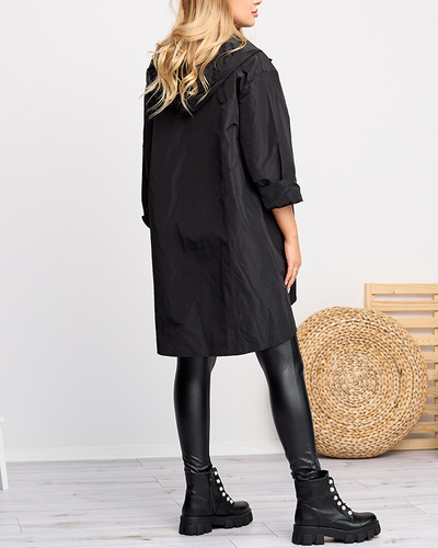 Schwarze lange Windjacke für Damen mit Verzierungen - Kleidung