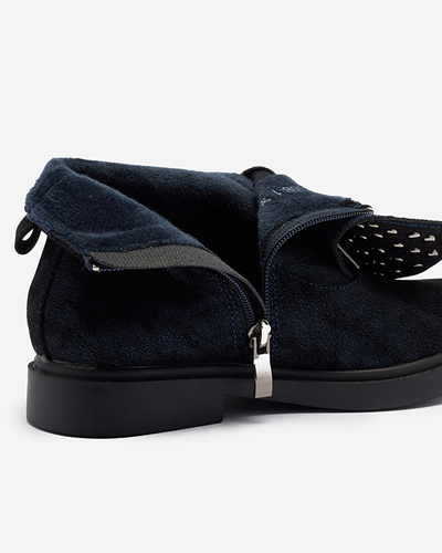 Mädchenstiefel mit dekorativem Schaft in Marineblau Leisla - Schuhe