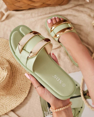 Grüne Damenhausschuhe mit großem Goldornament Kedino - Footwear