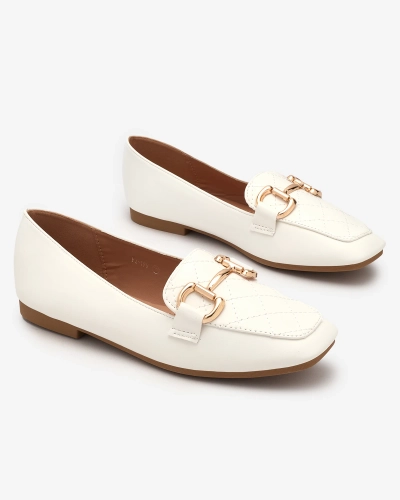 Royalfashion Білі стьобані жіночі мокасини з золотим декором Wetifa