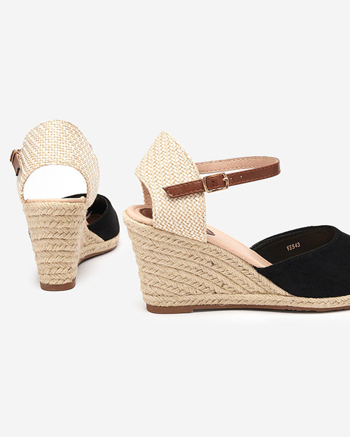 Чорні жіночі екозамшеві босоніжки на танкетці Toleka - Туфлі