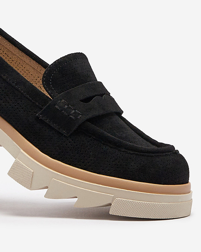 Schwarze durchbrochene Damenmokassins mit fester Sohle Ejina - Footwear