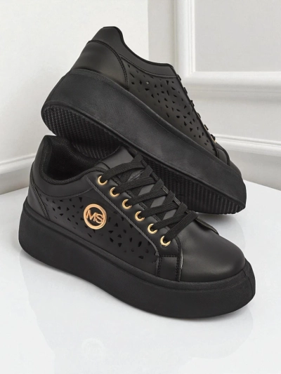 Aurelia Nero - Schwarze Royalfashion Plateauschuhe aus Öko-Leder, Modell LH201-8