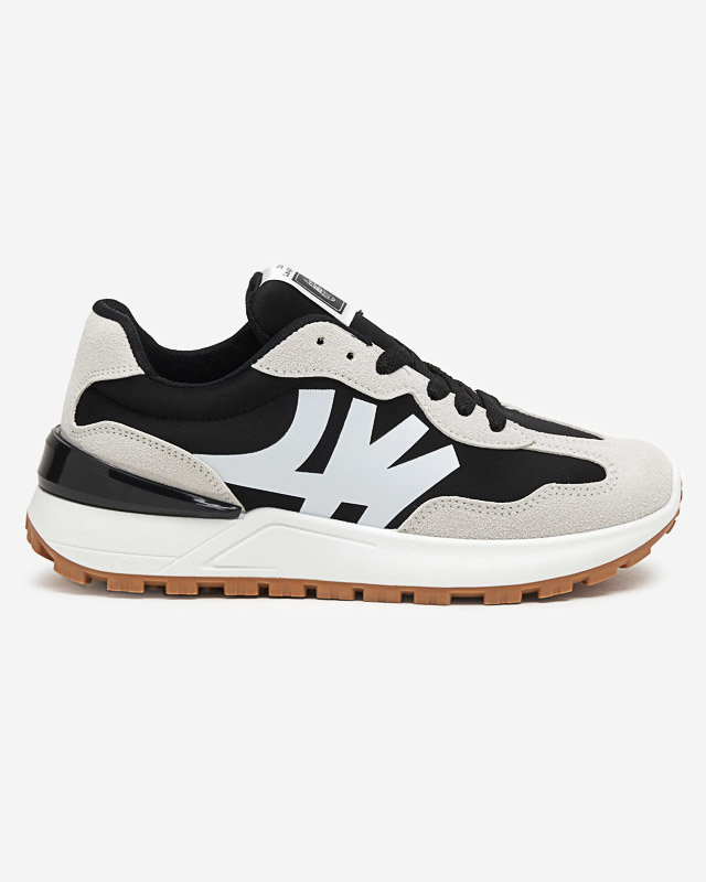 Schwarze Damenturnschuhe mit grauen Narisa-Einsätzen - Schuhe