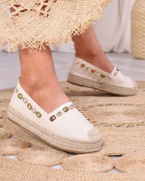 Royalfashion Жіночі еспадрильї з кристалами бежевого кольору Ziennie