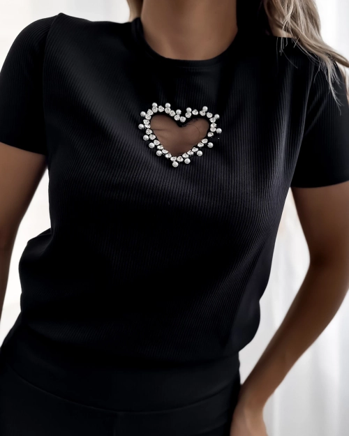 Royalfashion Чорний жіночий спортивний комплект з сердечками