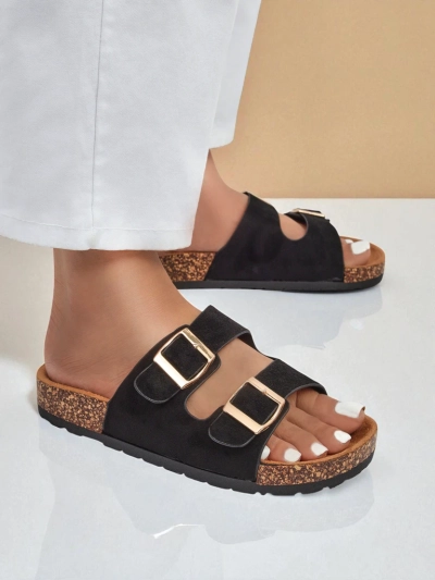 Damen-Pantoletten Letitia schwarz, Wildleder, flacher Absatz, italienisches Design