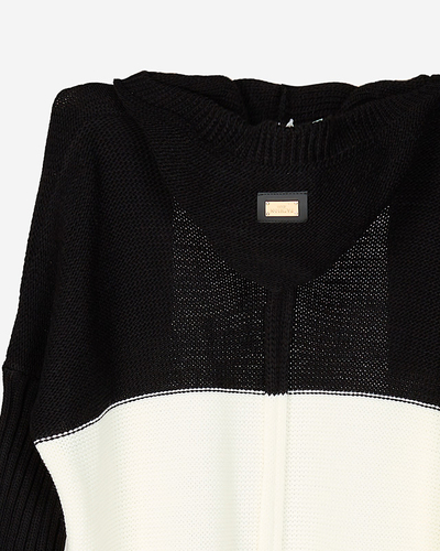 Langer Cape-Pullover für Damen in Schwarz, Creme und Grau - Kleidung