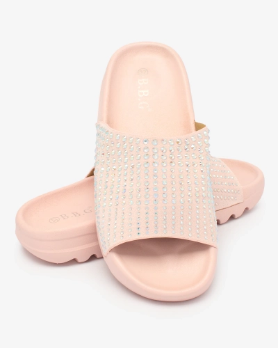Royalfashion Світло-рожеві жіночі шльопанці з цирконами Lesixa