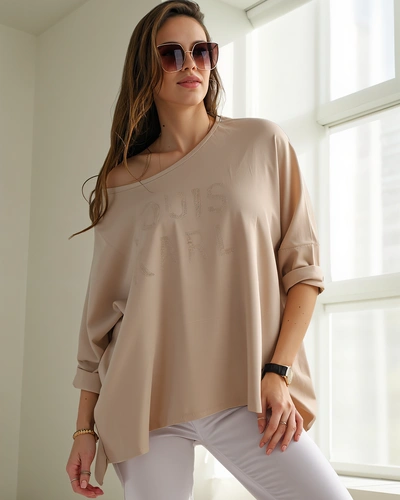 Royalfashion Damen Viskosebluse mit Strassaufschrift