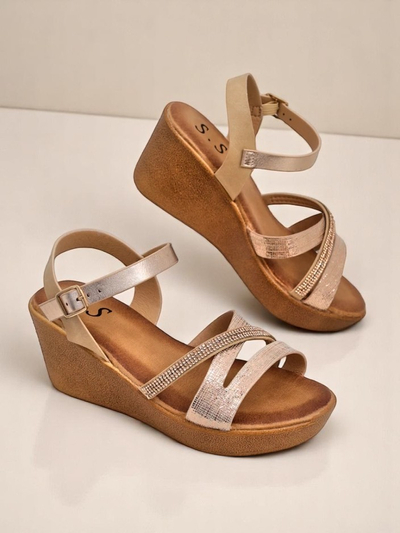 Royalfashion Damen Wedge-Sandalen mit Strass und Glitzer Eclat