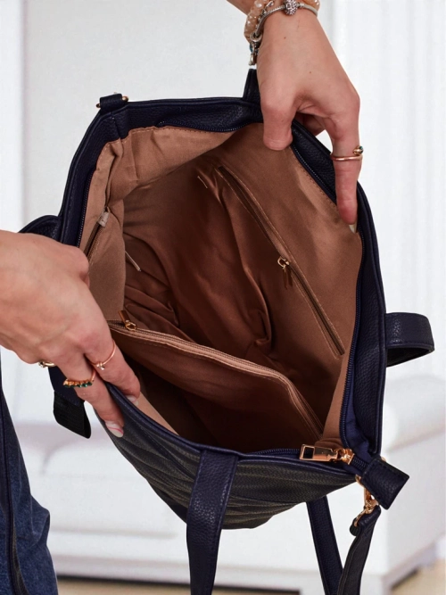 Aurelia Granatowa Torebka Shopper A4 зі шкіри екологічної, Велика з ремінцем