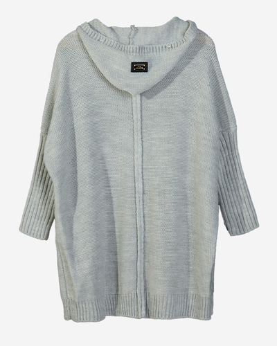 Hellgrauer langer Damen-Cardigan mit Kapuze - Kleidung
