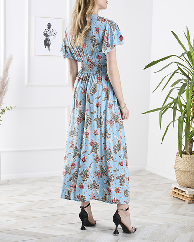 Жіноча сукня міді з візерунком синього кольору - Одяг