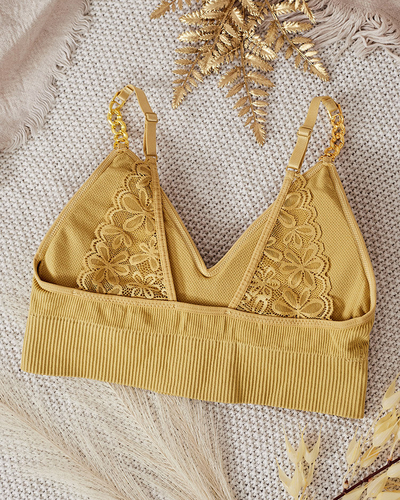Royalfashion Gerippter Damen-BH mit dekorativen Trägern