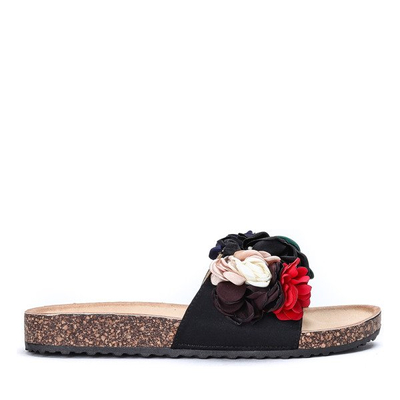 Schwarze Flip Flops mit dekorativen Blumen Vilena - Footwear
