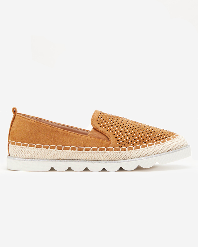 Durchbrochene Damen-Espadrilles mit Zirkonia und Glitzer in der Kamelfarbe Seritas - Schuhe