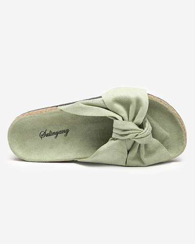 Grüne Öko-Wildleder-Hausschuhe für Damen mit Schleife Ewerka - Footwear