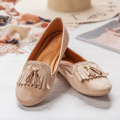 Tausendima beige Mokassins mit Fransen - Schuhe