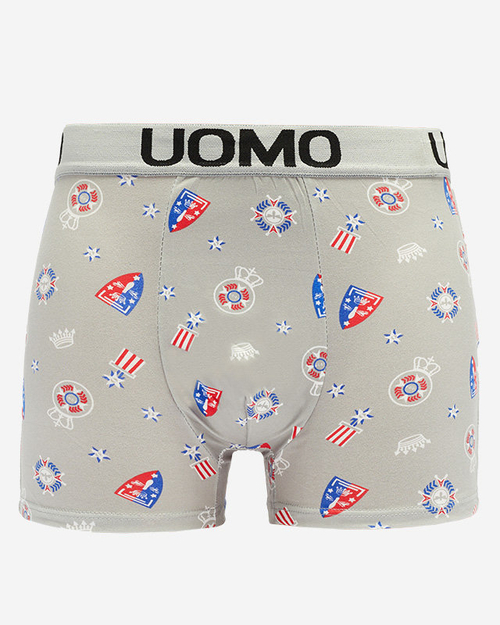 Світло-сірі чоловічі боксери з модним принтом