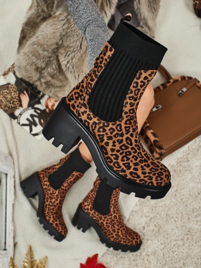 Gemusterte Damen Stiefeletten mit Blockabsatz aus Öko-Wildleder Anthere