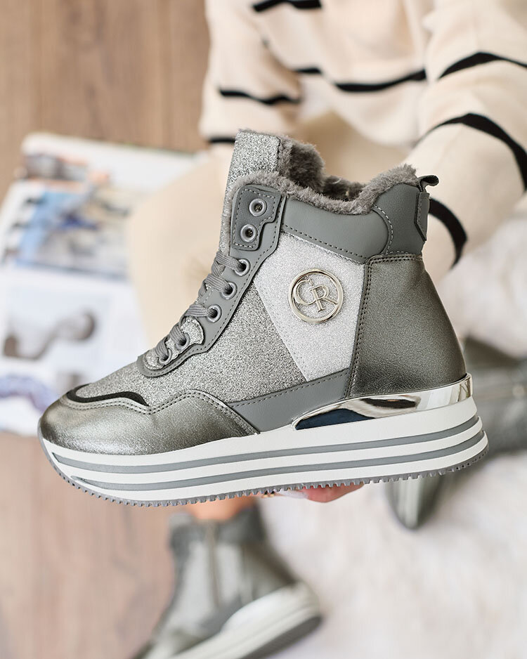 Royalfashion Damen sportliche graue Sneaker mit Glitzer Kawellas