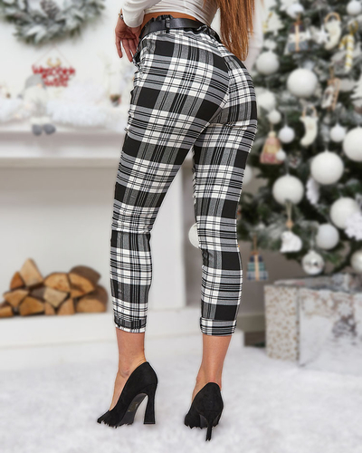 Royalfashion Weiß-schwarz karierte Damenhose