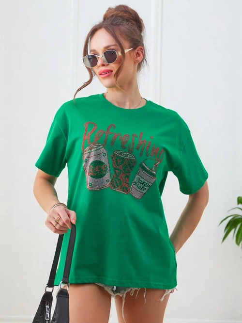 Royalfashion Жіноча бавовняна футболка з друком з стразами