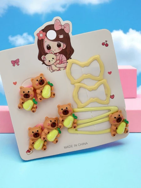 Набір заколок для волосся з ведмедиком і бантиком