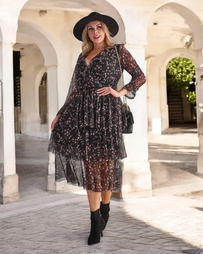 Royalfashion Schwarz gemustertes Damen-Maxikleid