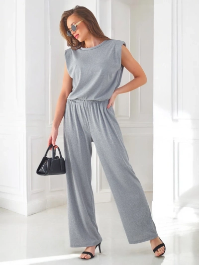 Royalfashion Damen Ripp-Viscose-Set, ärmellos und mit Schlaghosen